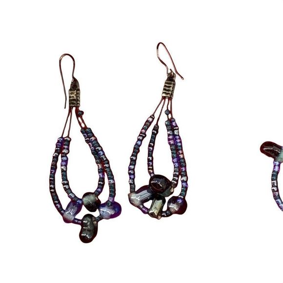 Beaded Necklace Earring Set Faux Lapis Nugget Blue Multi-strand Fashion Lot 0351 - Picture 6 of 13